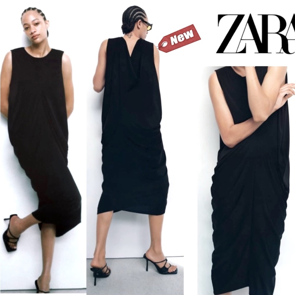 NEW Zara back neckline detail draped dress black size M-L NWT